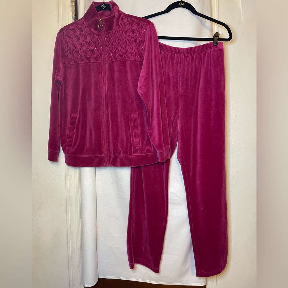 Vintage Draper's & Damon's Pink Velour Track Casual Pant Suit and Jacket Size M